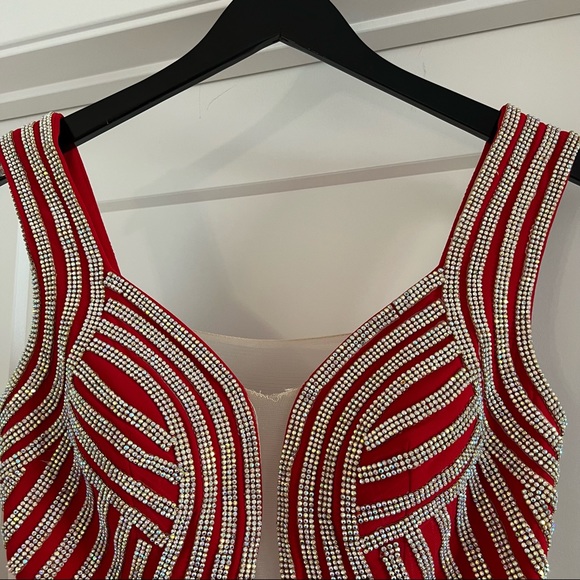 Red Crystal Embellished Evening Gown Dress - Picture 8 of 9